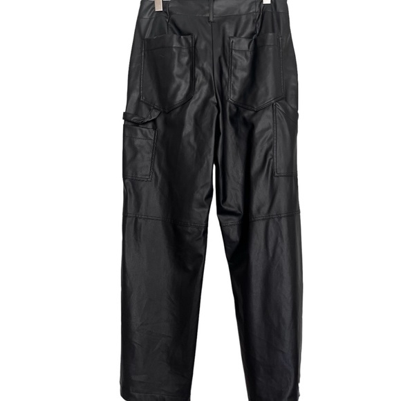 SALE 🔻 Zara Black Faux Leather Straight Leg Fleece Lined Cargo Pants - Picture 8 of 13